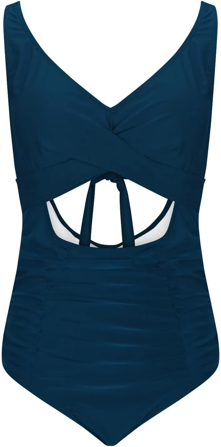 Bathing Suit for Women Tummy Control One Piece Swimsuit Criss Cross V Neck Monokini High Waisted Cutout Swimwear