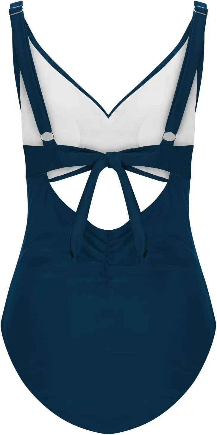 Bathing Suit for Women Tummy Control One Piece Swimsuit Criss Cross V Neck Monokini High Waisted Cutout Swimwear