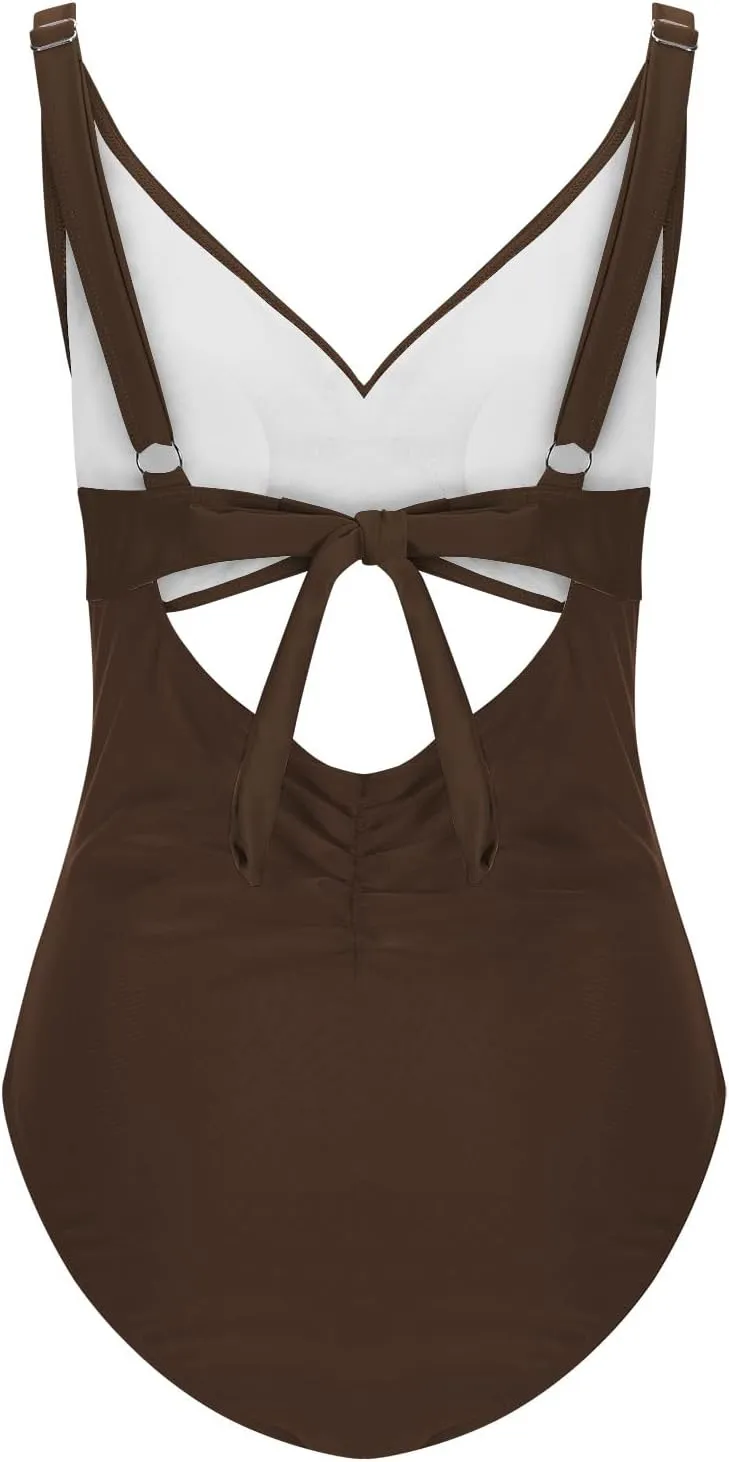 Bathing Suit for Women Tummy Control One Piece Swimsuit Criss Cross V Neck Monokini High Waisted Cutout Swimwear