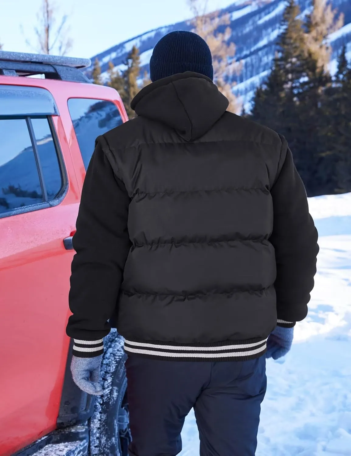 BEST SOUTH Men's Hooded Winter Coats Water Resistant Warm Thicken Insulated Full Zip Windproof Jackets with Pockets