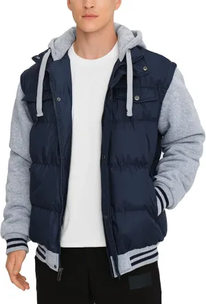 BEST SOUTH Men's Hooded Winter Coats Water Resistant Warm Thicken Insulated Full Zip Windproof Jackets with Pockets
