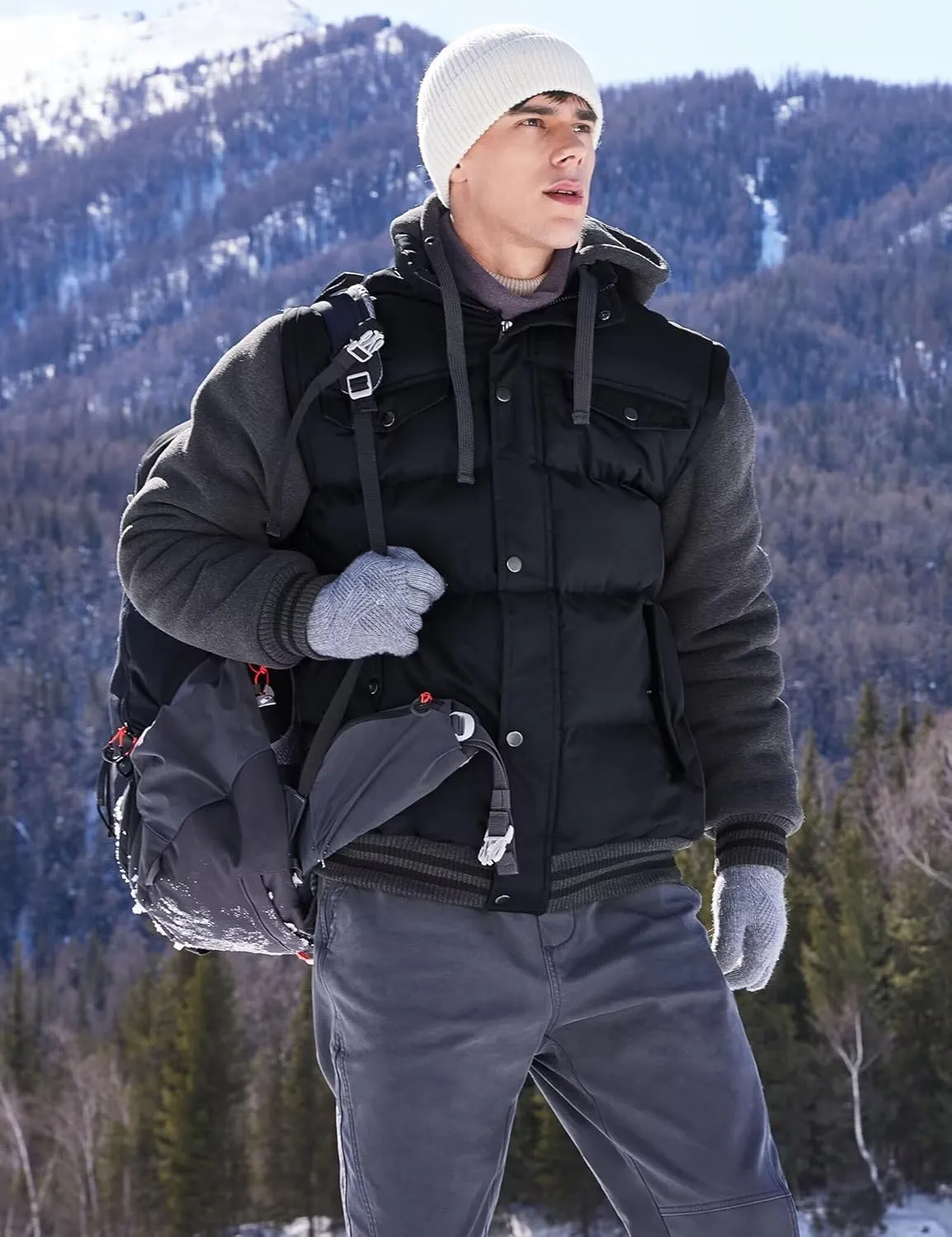 BEST SOUTH Men's Hooded Winter Coats Water Resistant Warm Thicken Insulated Full Zip Windproof Jackets with Pockets
