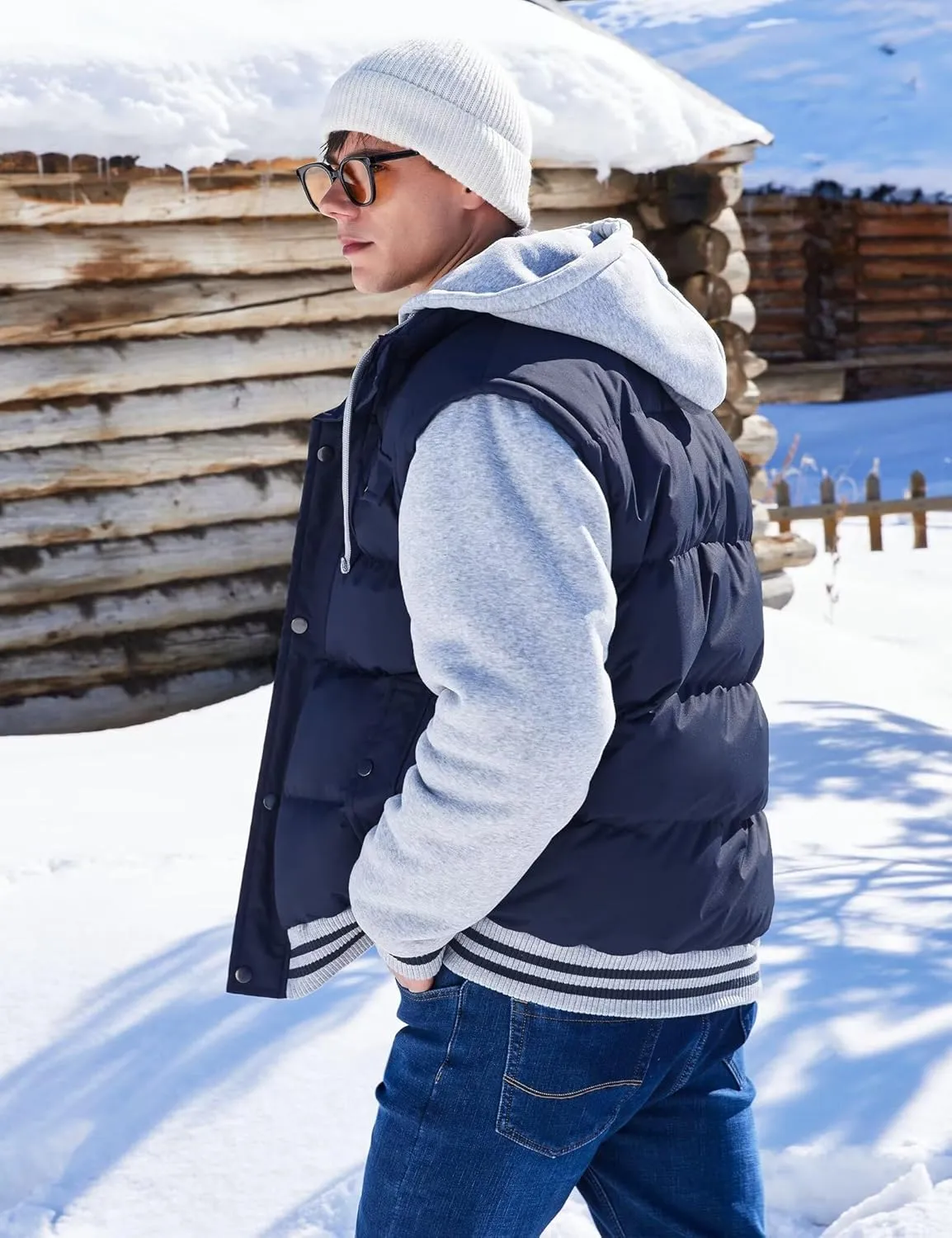 BEST SOUTH Men's Hooded Winter Coats Water Resistant Warm Thicken Insulated Full Zip Windproof Jackets with Pockets