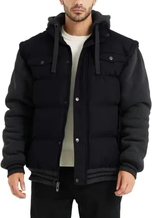 BEST SOUTH Men's Hooded Winter Coats Water Resistant Warm Thicken Insulated Full Zip Windproof Jackets with Pockets