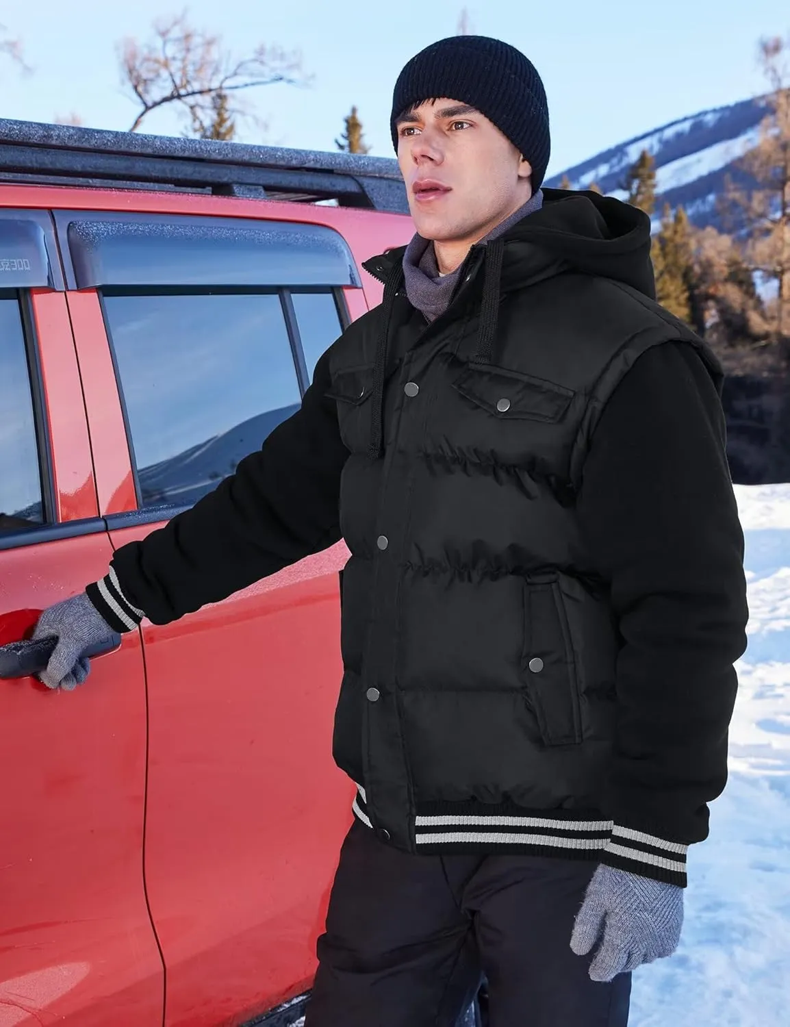 BEST SOUTH Men's Hooded Winter Coats Water Resistant Warm Thicken Insulated Full Zip Windproof Jackets with Pockets