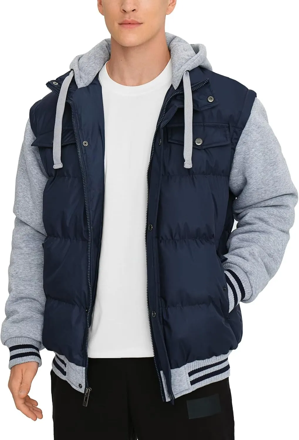 BEST SOUTH Men's Hooded Winter Coats Water Resistant Warm Thicken Insulated Full Zip Windproof Jackets with Pockets