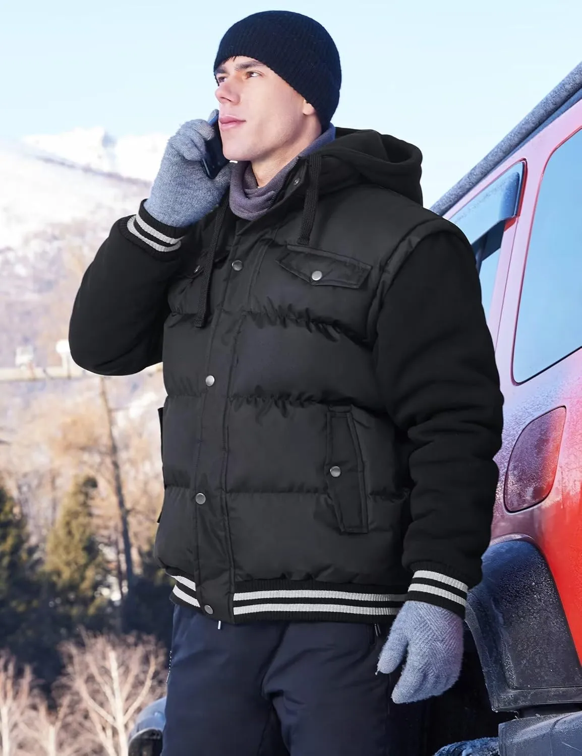 BEST SOUTH Men's Hooded Winter Coats Water Resistant Warm Thicken Insulated Full Zip Windproof Jackets with Pockets