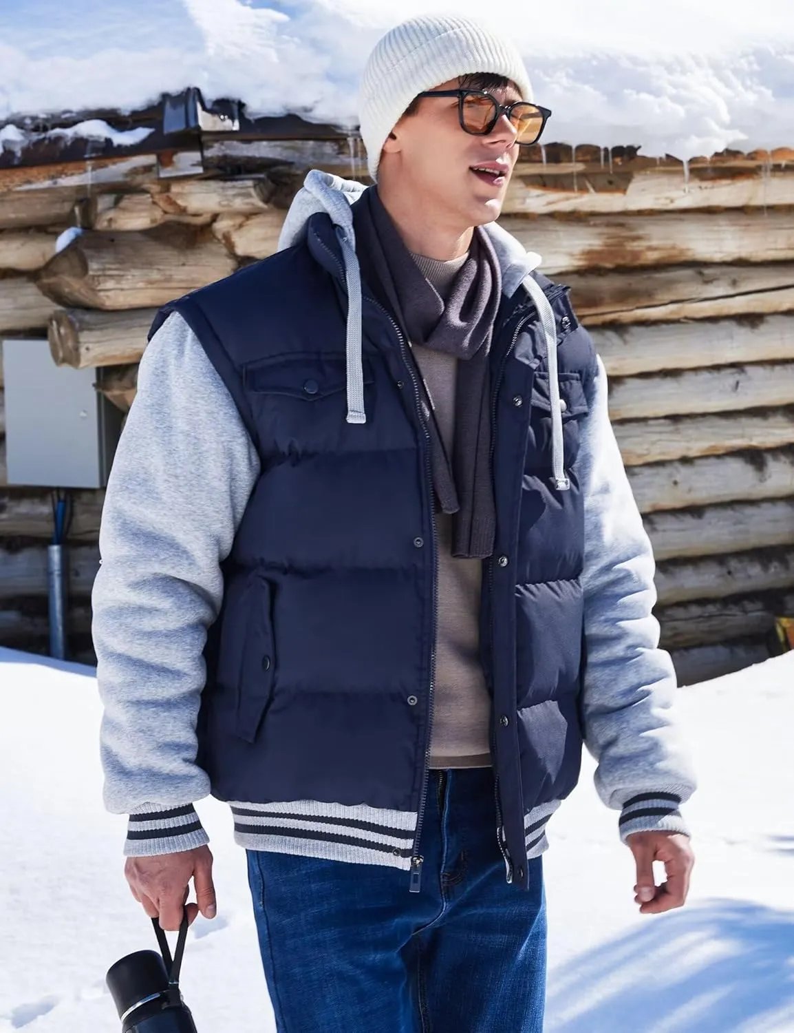 BEST SOUTH Men's Hooded Winter Coats Water Resistant Warm Thicken Insulated Full Zip Windproof Jackets with Pockets