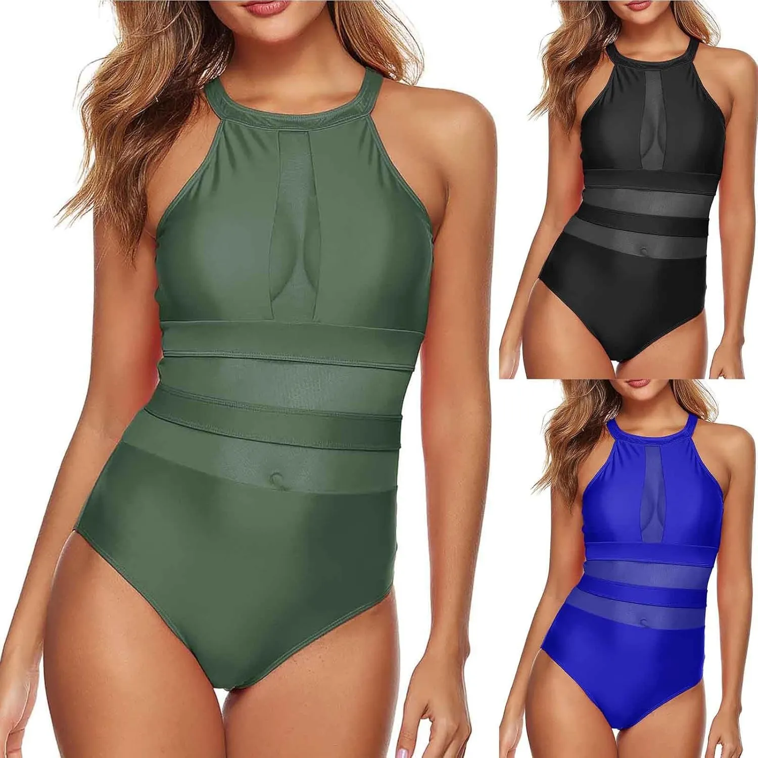 BOXIACEY High Cut One Piece Swimsuit Women Halter Neck Backless Swimsuits Tummy Control Bathing Suit Sexy Swimwear