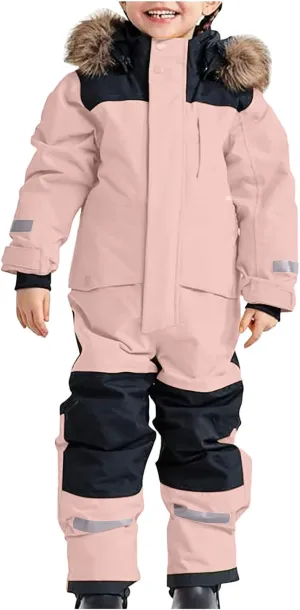 BOXIACEY Snow Suit for Kids One Piece Snowsuits Overalls Ski Suits Waterproof Winter Jumpsuit Warm Jackets with Hood