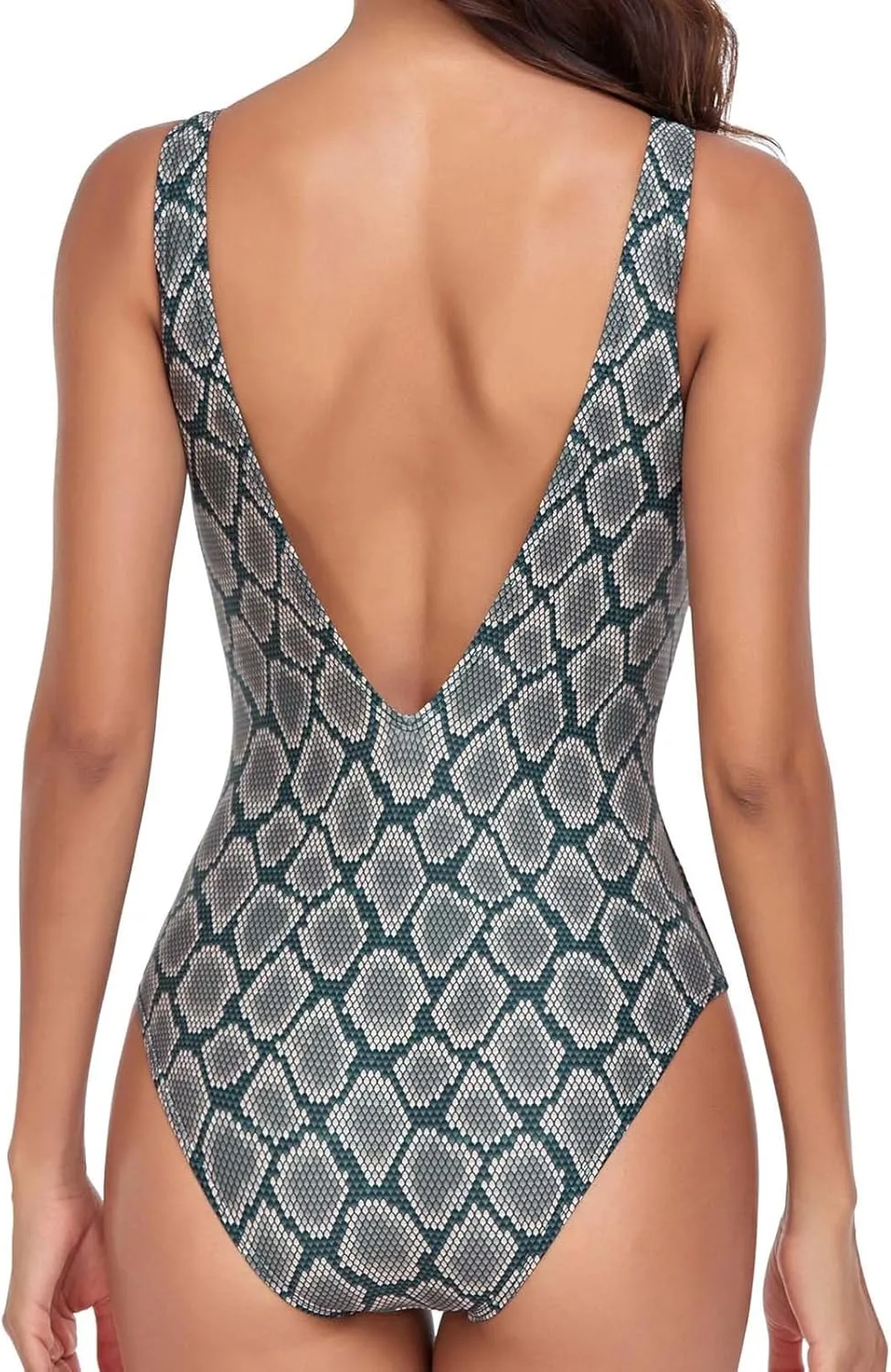 BOXIACEY Womens One Piece Swimsuits V Neck Backless Bodysuit Tummy Control Bathing Suit Beach Solid Color Swimwear