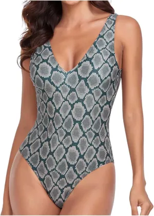 BOXIACEY Womens One Piece Swimsuits V Neck Backless Bodysuit Tummy Control Bathing Suit Beach Solid Color Swimwear