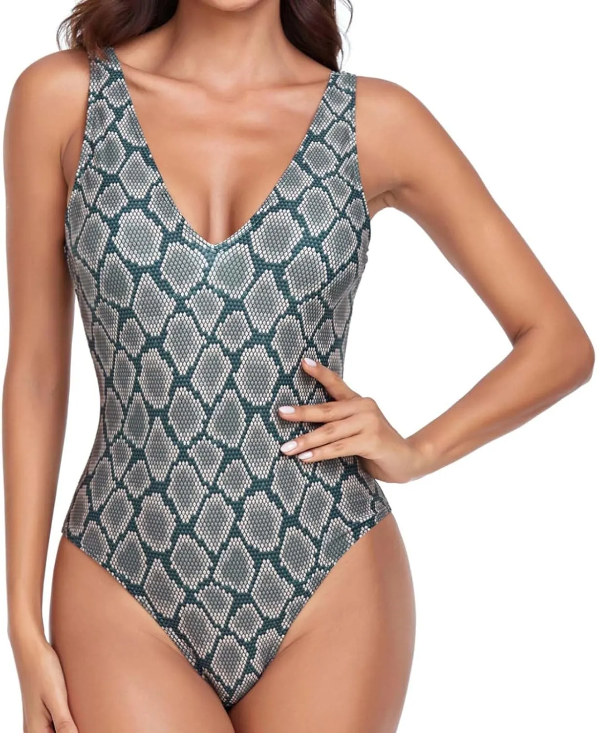 BOXIACEY Womens One Piece Swimsuits V Neck Backless Bodysuit Tummy Control Bathing Suit Beach Solid Color Swimwear