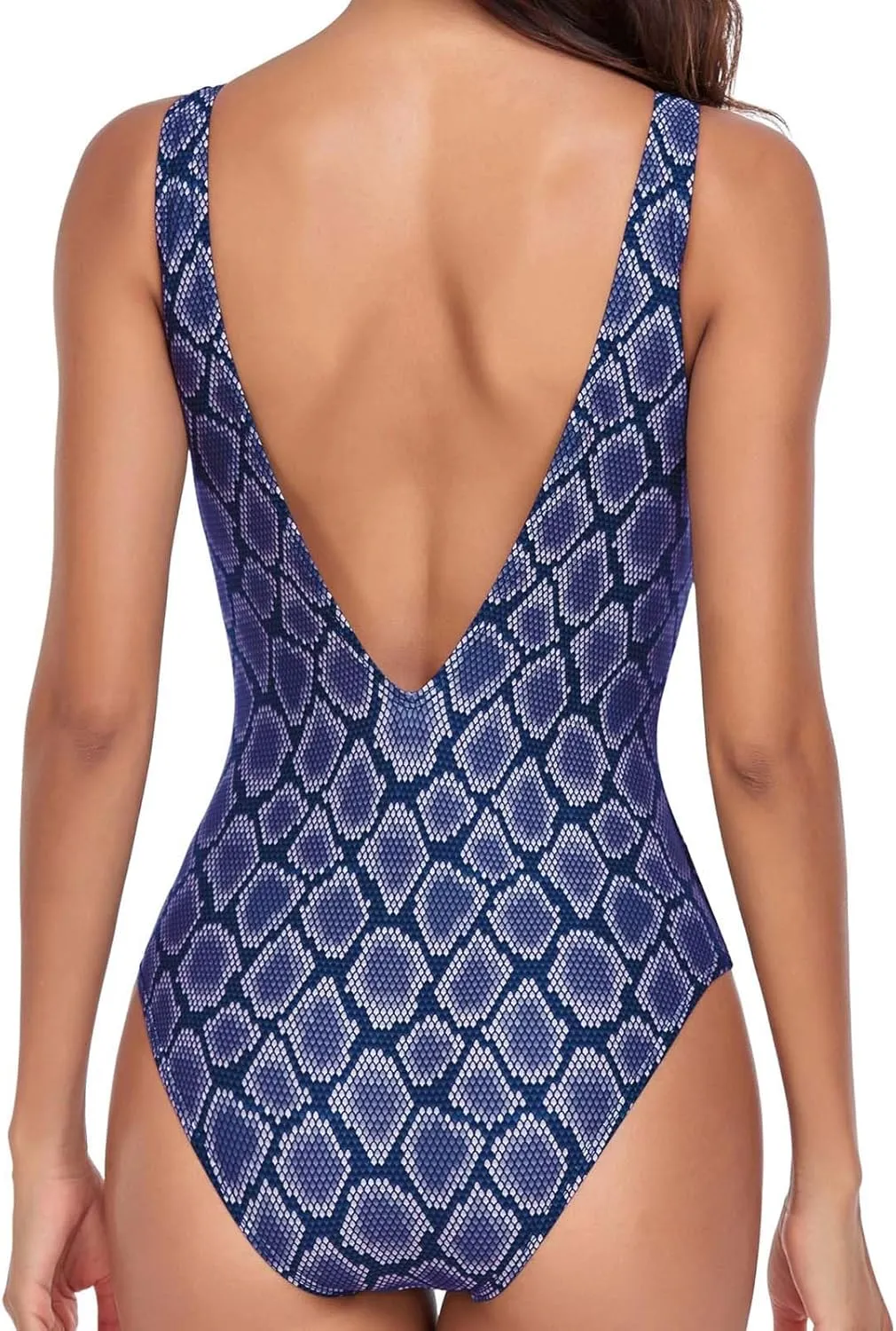 BOXIACEY Womens One Piece Swimsuits V Neck Backless Bodysuit Tummy Control Bathing Suit Beach Solid Color Swimwear