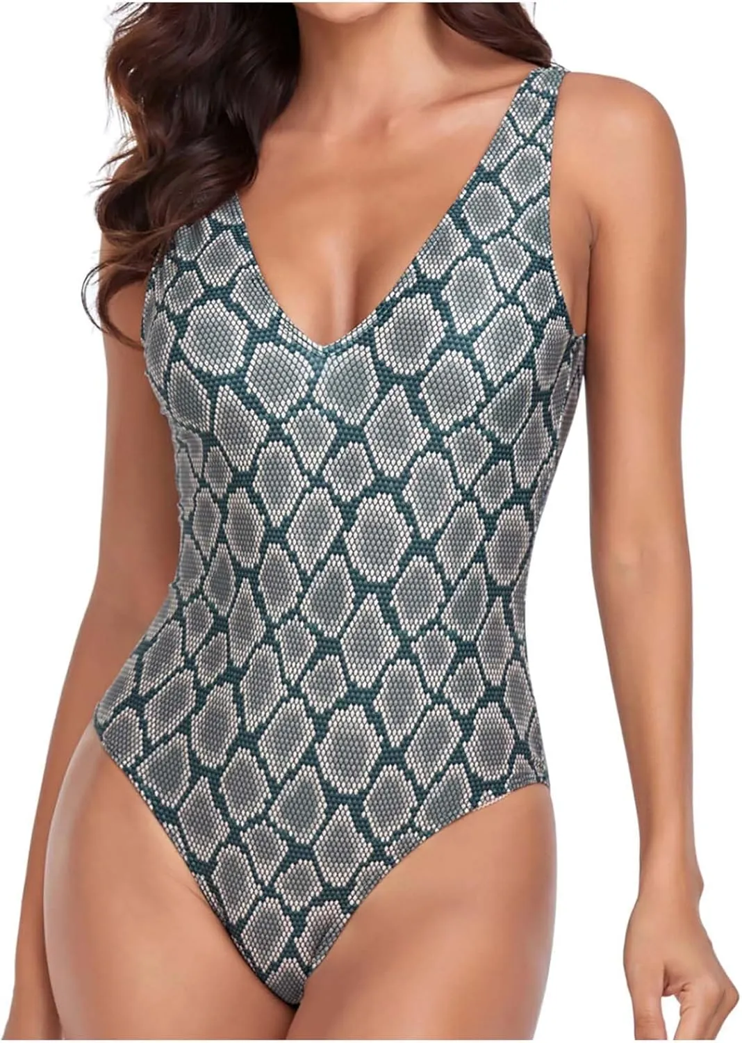 BOXIACEY Womens One Piece Swimsuits V Neck Backless Bodysuit Tummy Control Bathing Suit Beach Solid Color Swimwear