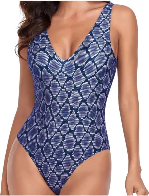 BOXIACEY Womens One Piece Swimsuits V Neck Backless Bodysuit Tummy Control Bathing Suit Beach Solid Color Swimwear