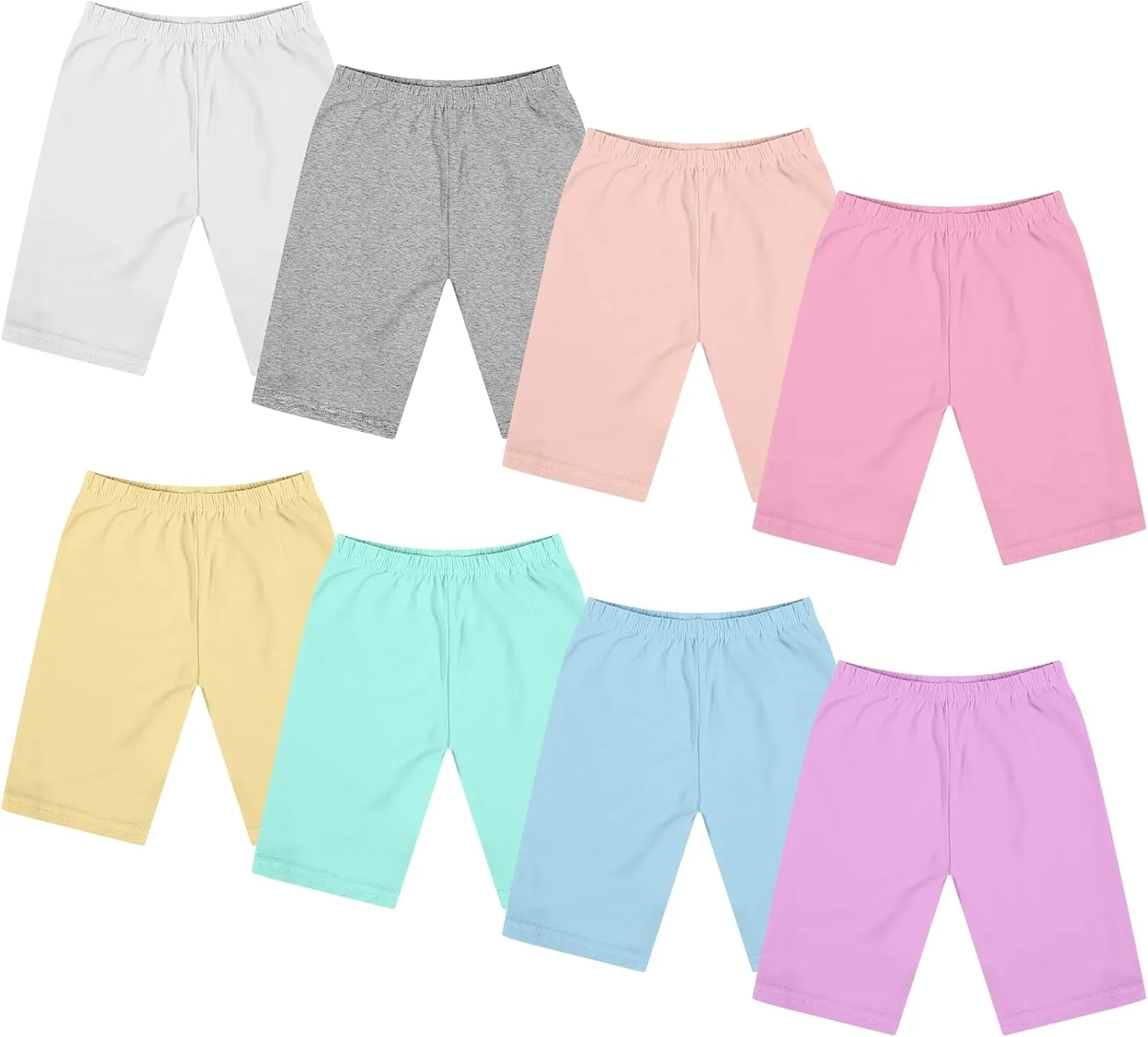 Boyiee 8 Pack Girls Toddlers Bike Shorts Knee Length Shorts Gymnastics Yoga Shorts Safety Active Under Dress Shorts