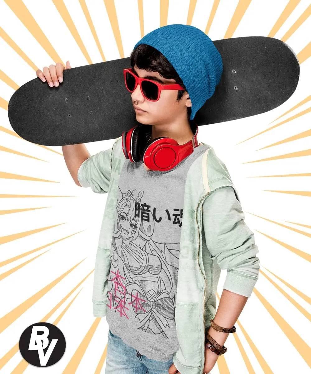 BROOKLYN VERTICAL 4-Pack Anime Japanese Art Short Sleeve Printed T-Shirts for Boys and Girls Ages 6 to 20| Size S-XL