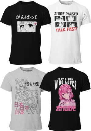 BROOKLYN VERTICAL 4-Pack Anime Japanese Art Short Sleeve Printed T-Shirts for Boys and Girls Ages 6 to 20| Size S-XL