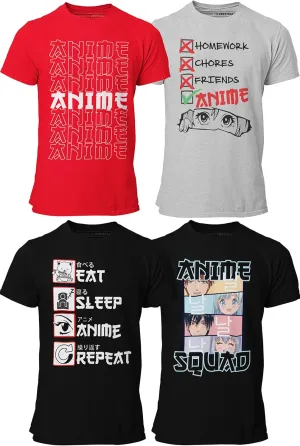 BROOKLYN VERTICAL 4-Pack Anime Japanese Art Short Sleeve Printed T-Shirts for Boys and Girls Ages 6 to 20| Size S-XL