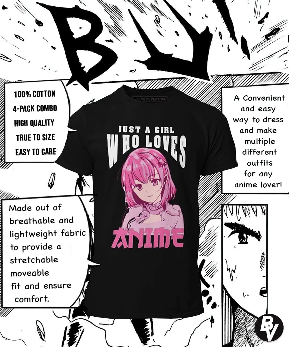 BROOKLYN VERTICAL 4-Pack Anime Japanese Art Short Sleeve Printed T-Shirts for Boys and Girls Ages 6 to 20| Size S-XL