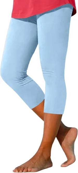 Capri Leggings for Women Plus Size Tummy Control Knee Length No Pockets High Waisted Yoga Pants Soft Workout Tights
