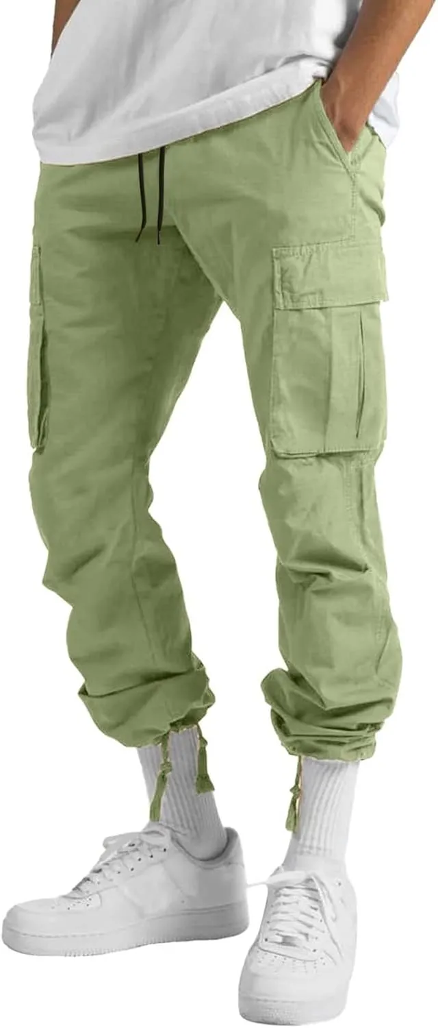 Cargo Work Pant Men's Twill Casual Pull-On Pants Gym Yoga Sweatpants Multiple Pockets Baggy Joggers Sweat Pant