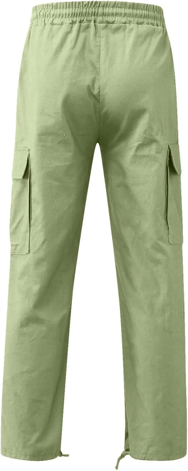 Cargo Work Pant Men's Twill Casual Pull-On Pants Gym Yoga Sweatpants Multiple Pockets Baggy Joggers Sweat Pant