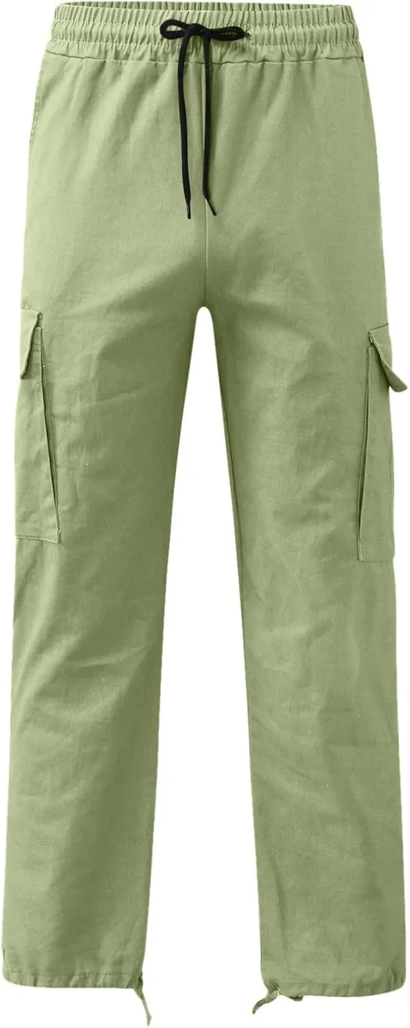 Cargo Work Pant Men's Twill Casual Pull-On Pants Gym Yoga Sweatpants Multiple Pockets Baggy Joggers Sweat Pant