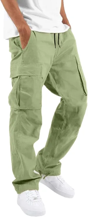 Cargo Work Pant Men's Twill Casual Pull-On Pants Gym Yoga Sweatpants Multiple Pockets Baggy Joggers Sweat Pant