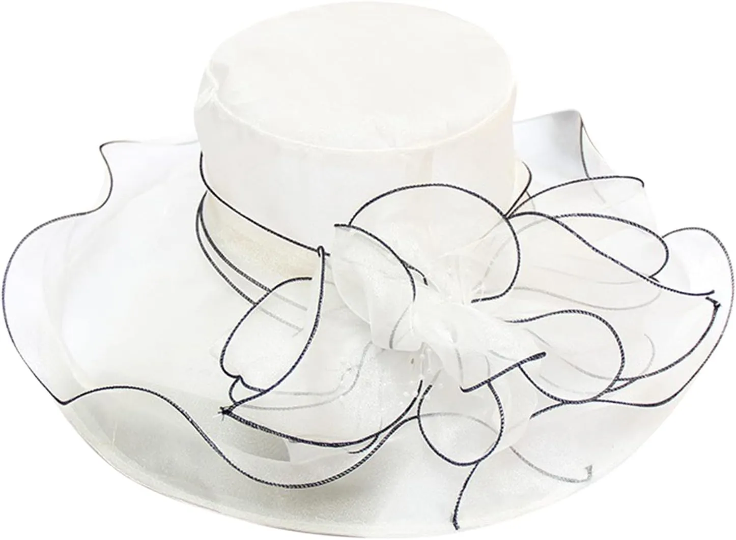 Church Hats for Women Organza Wide Brim Sun Hats with Flower Tea Party Church Bridal Beach Fascinators Bucket Hats