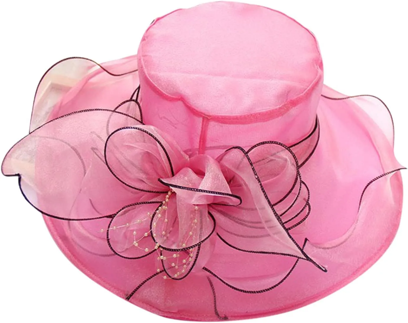 Church Hats for Women Organza Wide Brim Sun Hats with Flower Tea Party Church Bridal Beach Fascinators Bucket Hats