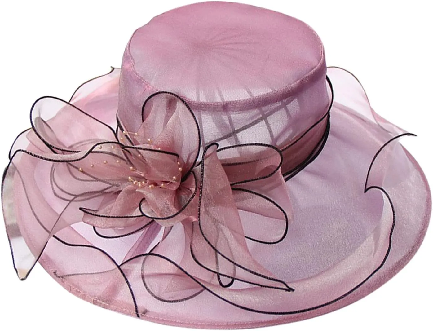 Church Hats for Women Organza Wide Brim Sun Hats with Flower Tea Party Church Bridal Beach Fascinators Bucket Hats