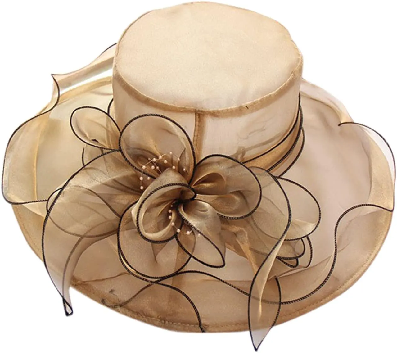 Church Hats for Women Organza Wide Brim Sun Hats with Flower Tea Party Church Bridal Beach Fascinators Bucket Hats