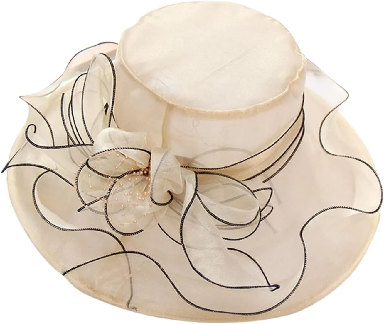 Church Hats for Women Organza Wide Brim Sun Hats with Flower Tea Party Church Bridal Beach Fascinators Bucket Hats