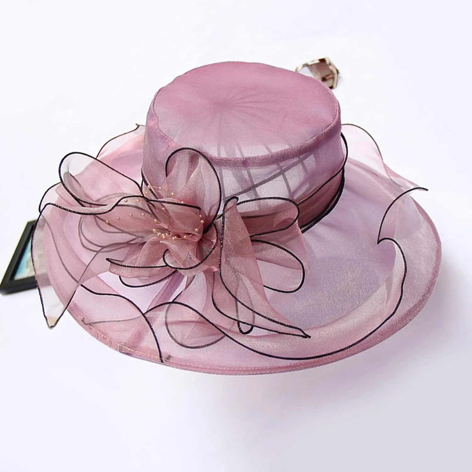 Church Hats for Women Organza Wide Brim Sun Hats with Flower Tea Party Church Bridal Beach Fascinators Bucket Hats