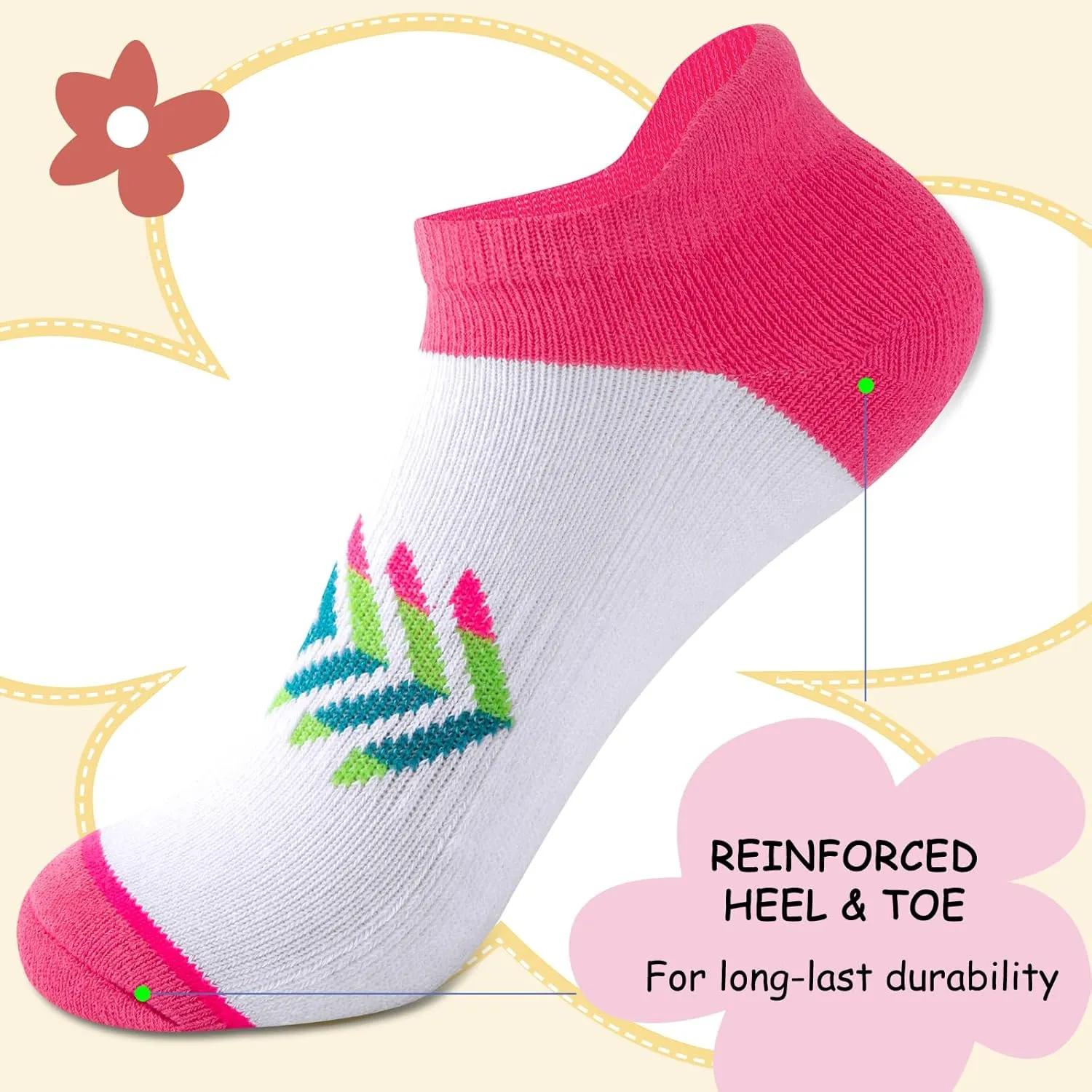 Comfoex 12 Pairs Girls Socks For Kids 6-8 4-6 8-10 Years Old Ankle Athletic Socks Short Cotton Socks With Cushioned Sole
