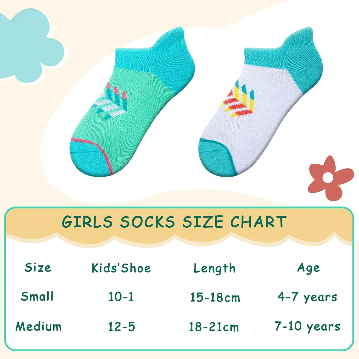Comfoex 12 Pairs Girls Socks For Kids 6-8 4-6 8-10 Years Old Ankle Athletic Socks Short Cotton Socks With Cushioned Sole