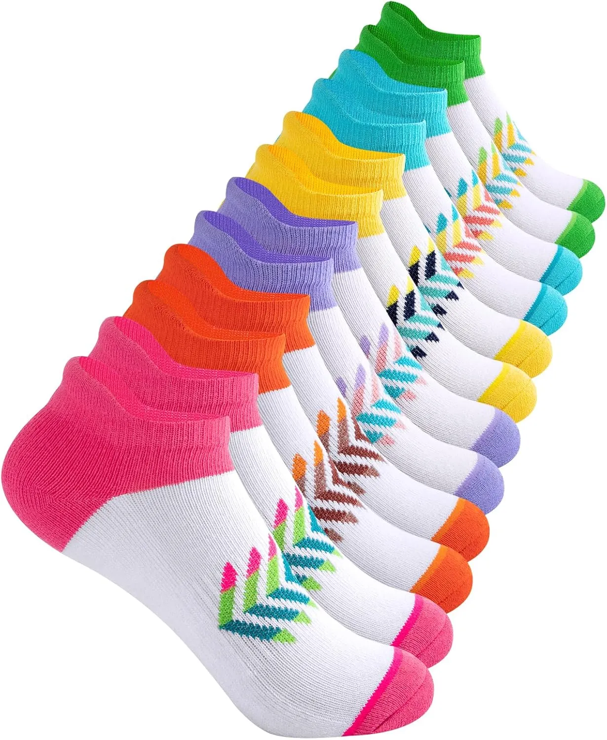 Comfoex 12 Pairs Girls Socks For Kids 6-8 4-6 8-10 Years Old Ankle Athletic Socks Short Cotton Socks With Cushioned Sole