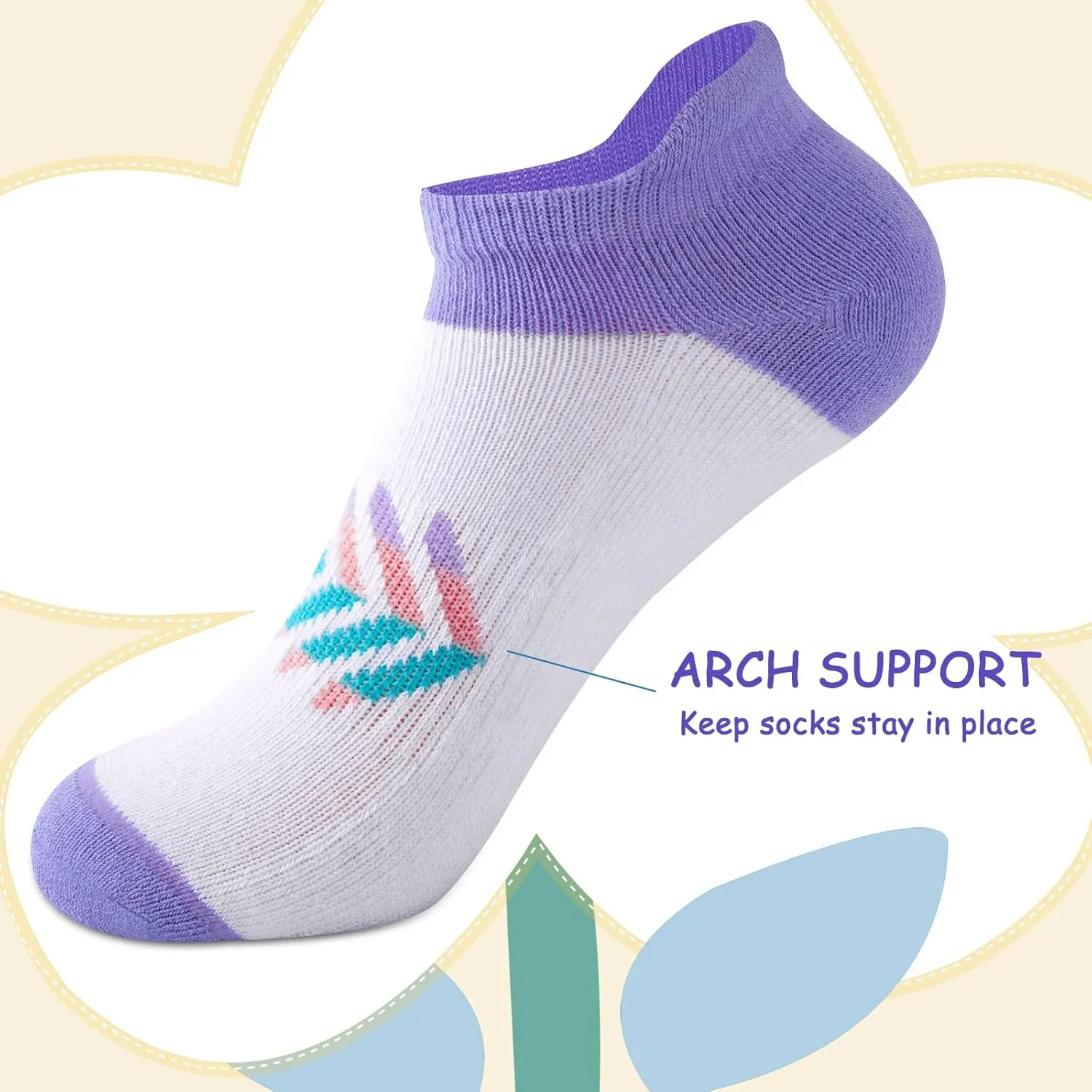 Comfoex 12 Pairs Girls Socks For Kids 6-8 4-6 8-10 Years Old Ankle Athletic Socks Short Cotton Socks With Cushioned Sole