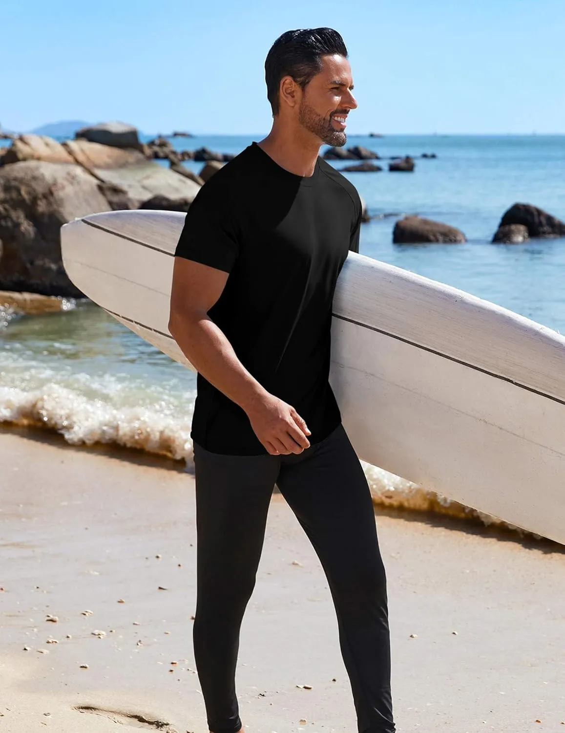 COOFANDY Mens Swim Shirt Short Sleeve UPF 50  Sun Protection Shirt Rah Guard Athletic Quick Dry T Shirts