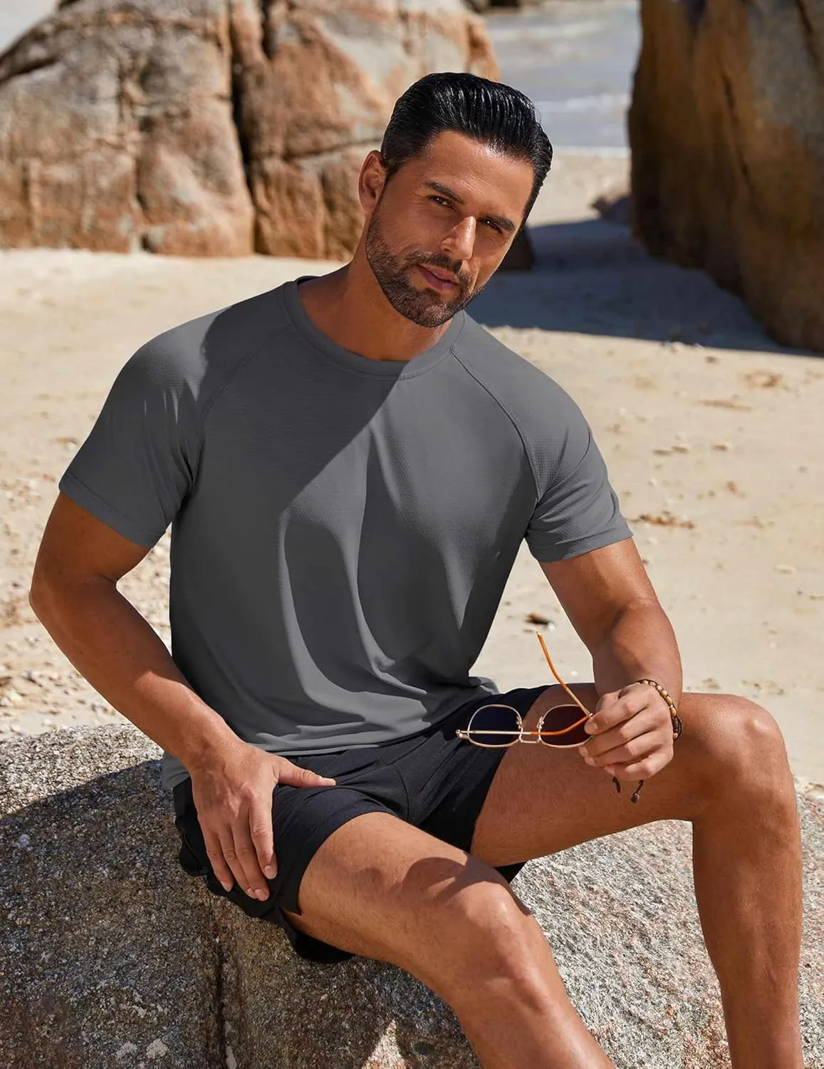 COOFANDY Mens Swim Shirt Short Sleeve UPF 50  Sun Protection Shirt Rah Guard Athletic Quick Dry T Shirts