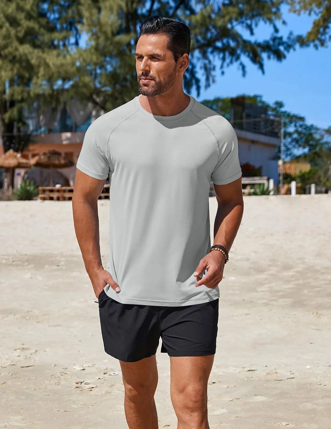 COOFANDY Mens Swim Shirt Short Sleeve UPF 50  Sun Protection Shirt Rah Guard Athletic Quick Dry T Shirts