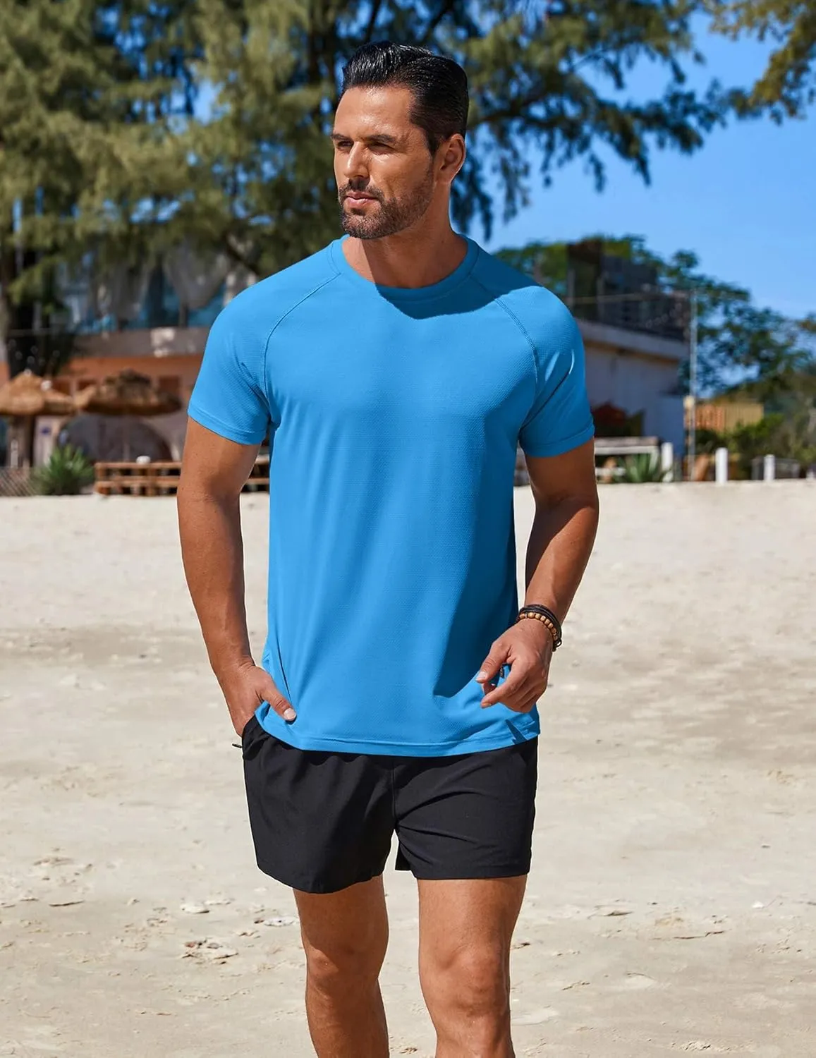 COOFANDY Mens Swim Shirt Short Sleeve UPF 50  Sun Protection Shirt Rah Guard Athletic Quick Dry T Shirts