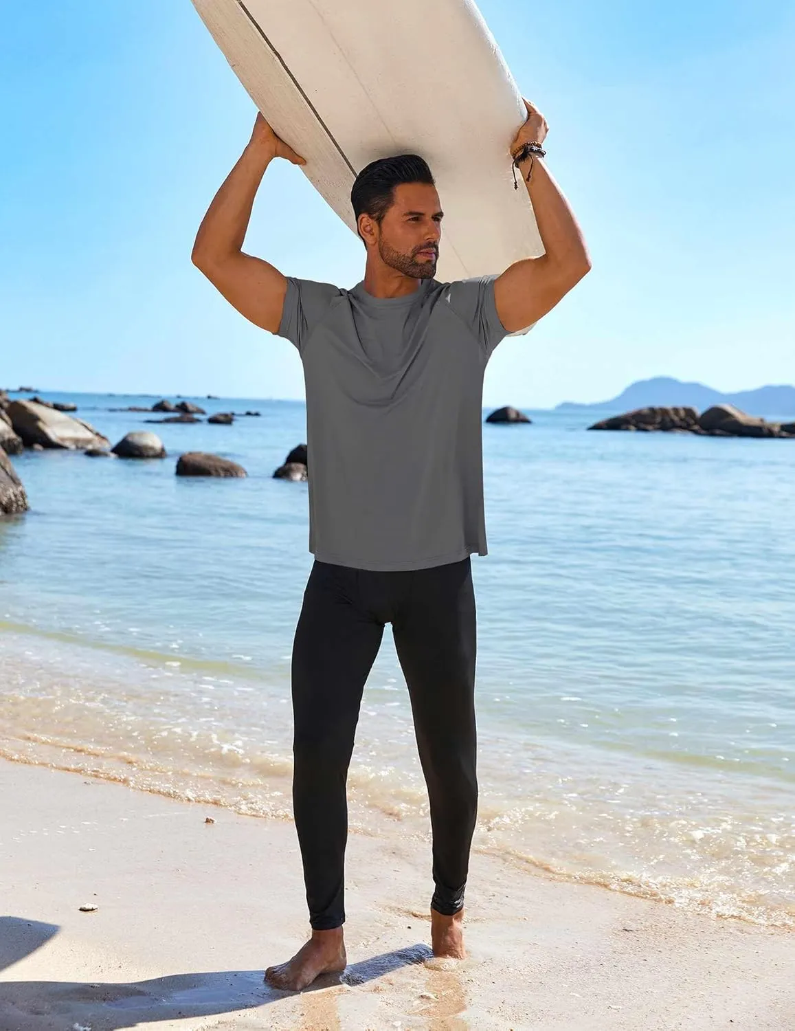 COOFANDY Mens Swim Shirt Short Sleeve UPF 50  Sun Protection Shirt Rah Guard Athletic Quick Dry T Shirts