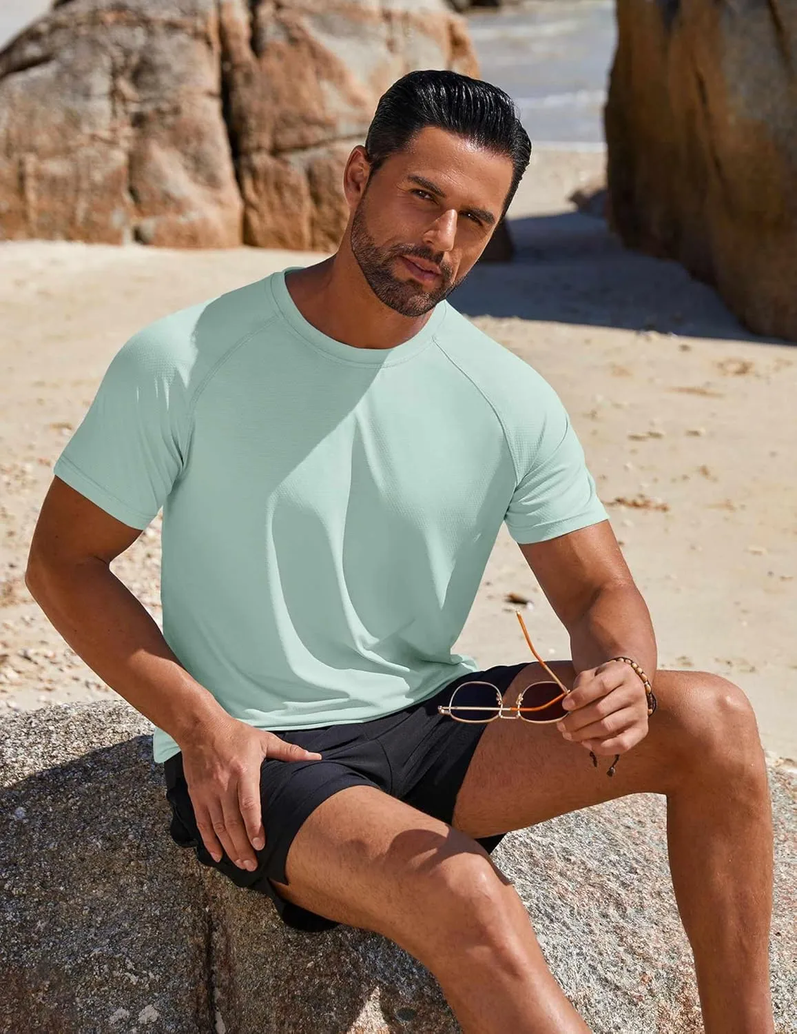 COOFANDY Mens Swim Shirt Short Sleeve UPF 50  Sun Protection Shirt Rah Guard Athletic Quick Dry T Shirts
