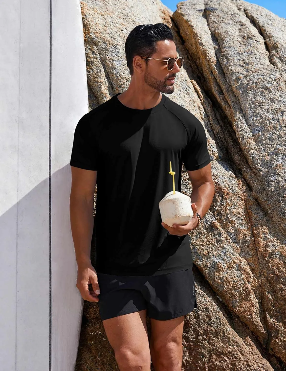 COOFANDY Mens Swim Shirt Short Sleeve UPF 50  Sun Protection Shirt Rah Guard Athletic Quick Dry T Shirts