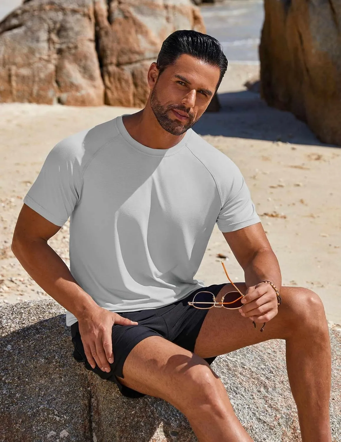 COOFANDY Mens Swim Shirt Short Sleeve UPF 50  Sun Protection Shirt Rah Guard Athletic Quick Dry T Shirts