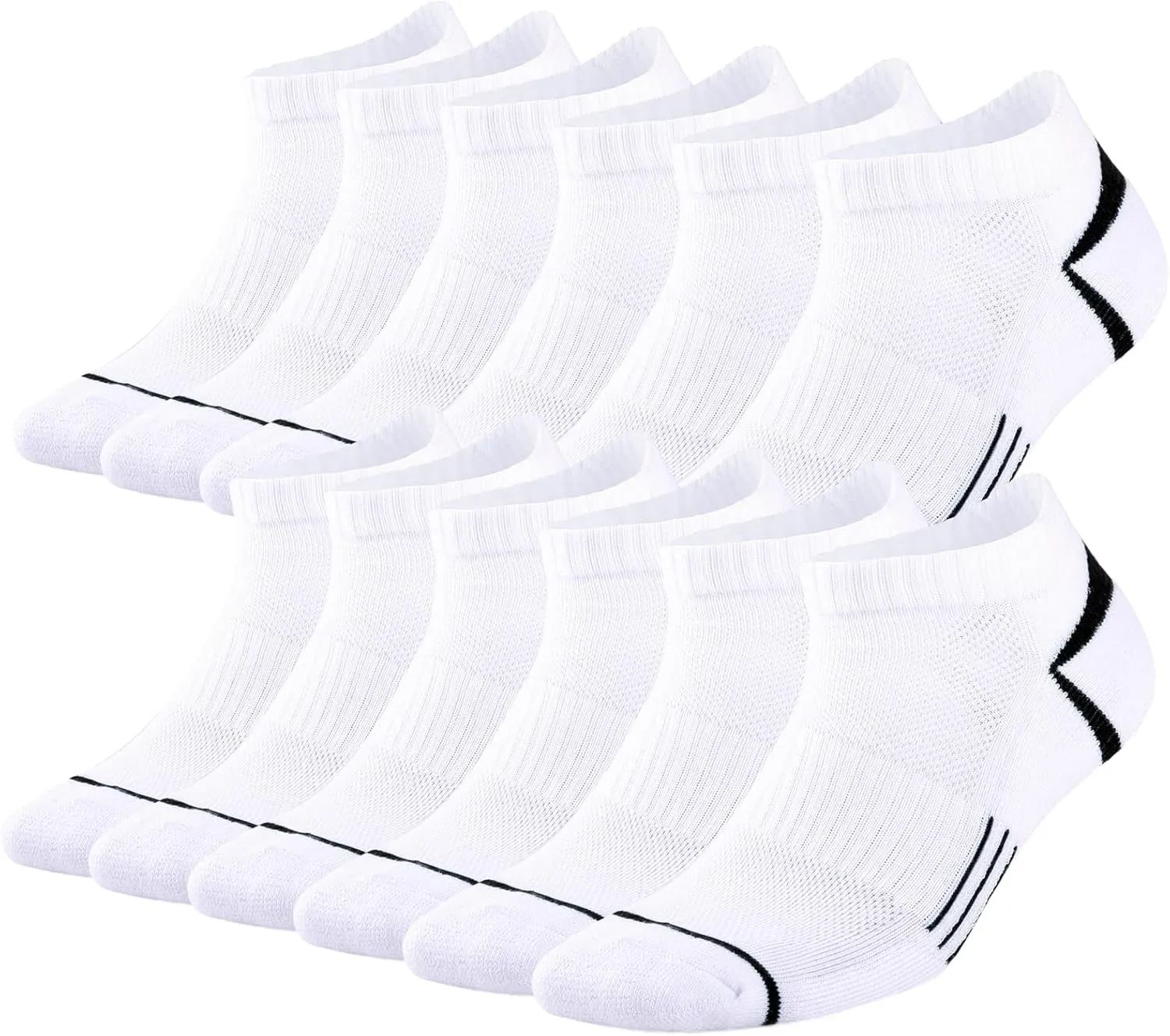 COOPLUS 12 Pack Men's Athletic Ankle Socks Cushioned Running Breathable Low Cut Casual Socks