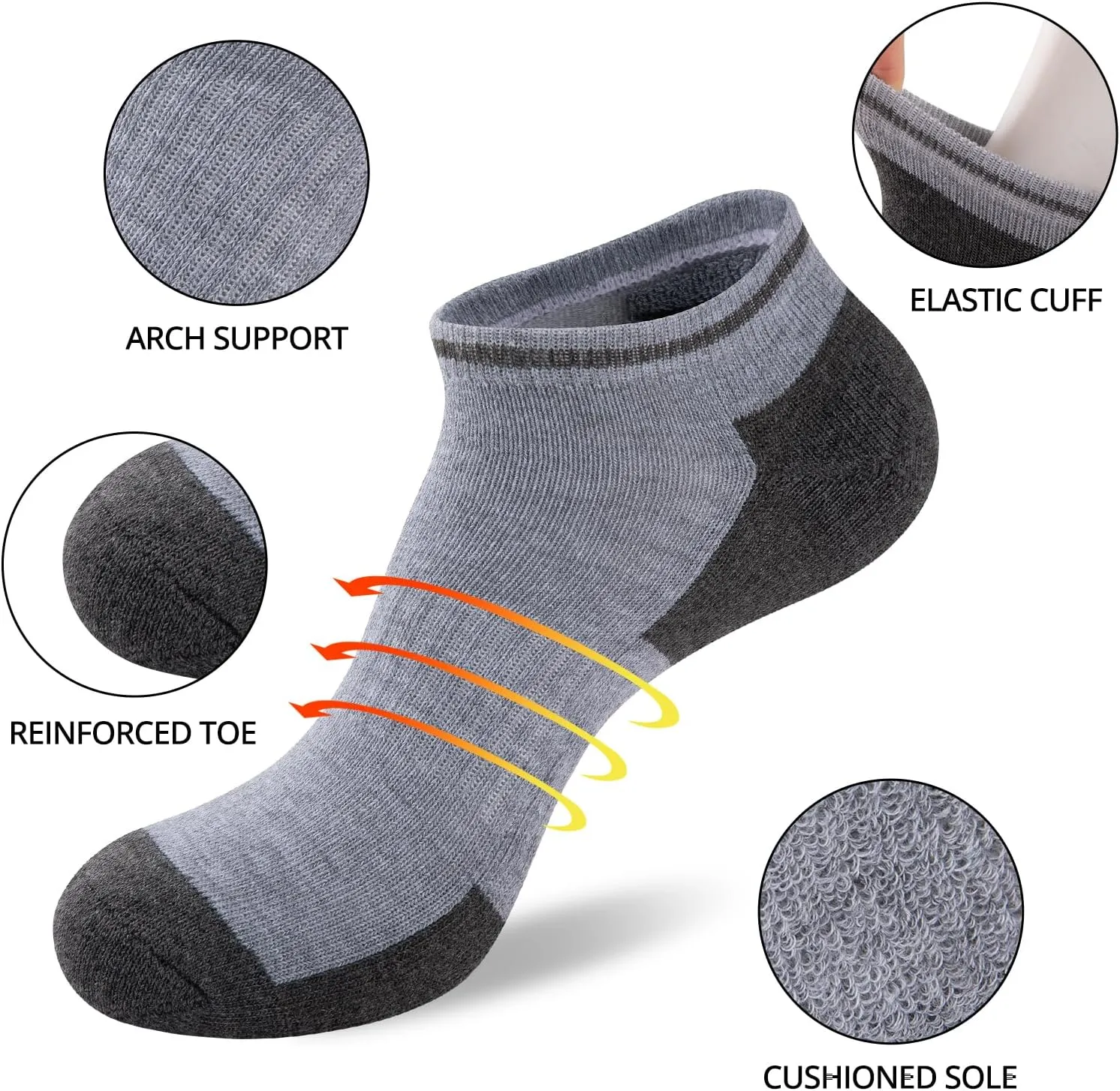 COOVAN Mens Athletic Ankle Socks Running Cushioned Breathable Low Cut Sports Workout Socks（12 Pairs）